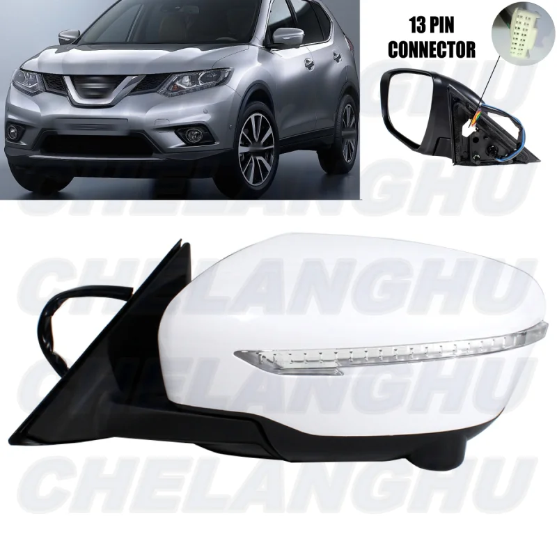 For Nissan X-Trail T32 2014 2015 2016 2017 2018 2019 Left Side 13 Pins White Paintable With Camera Mirror Assembly