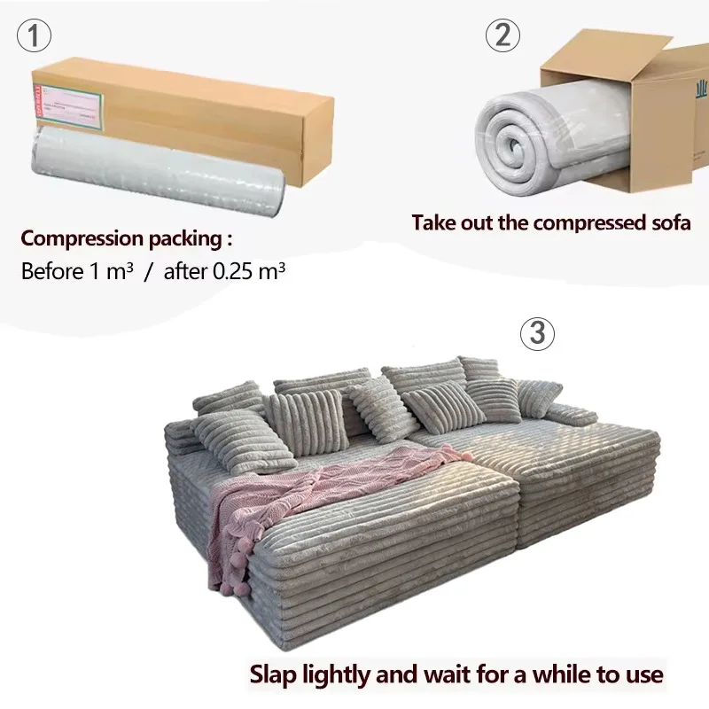 Vacuum compression sofa full sponge roll bag living room bedroom balcony reclining sleepable sofa fabric sofa