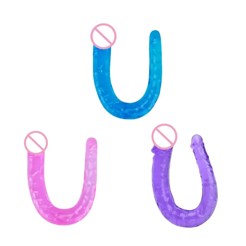 1PC Pink Soft Jelly Double dildo Vaginal Artificial Sex Toy Store Couple Female Gay Masturbator Anal Plug U-shaped view 5