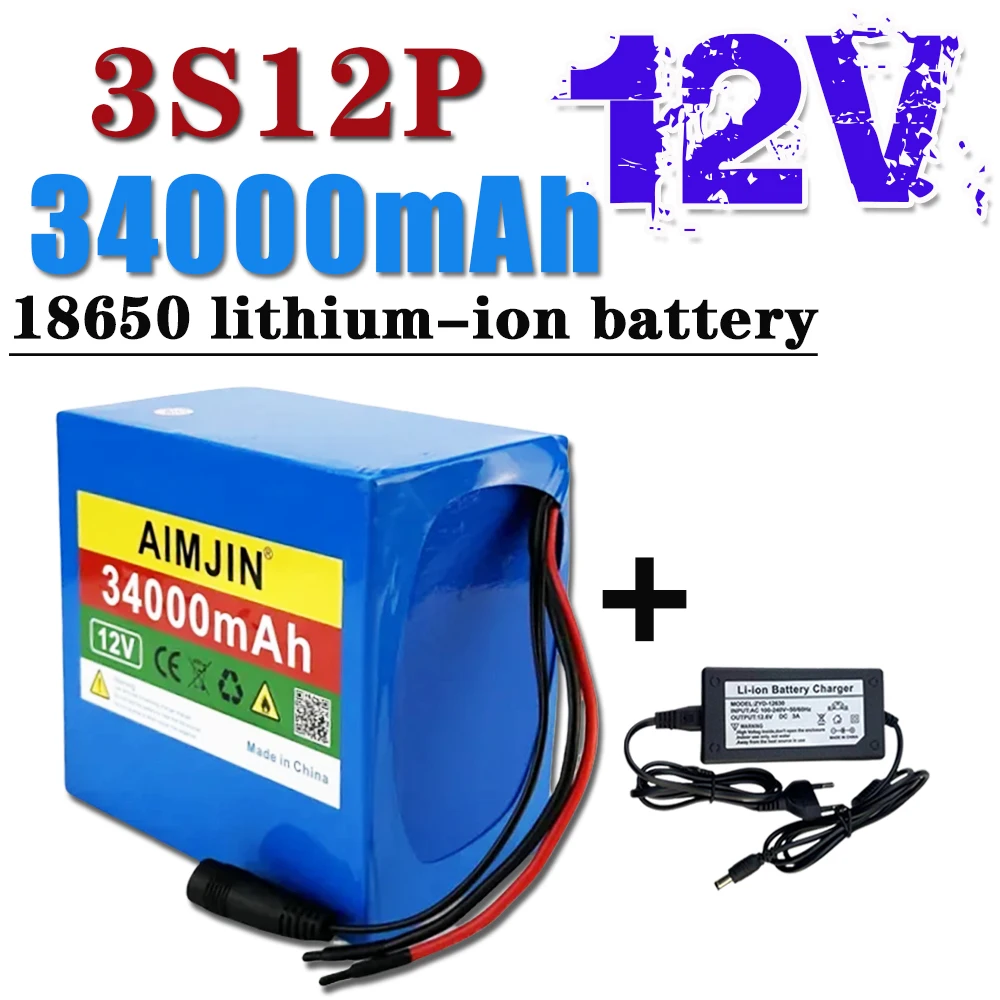 High power battery 12V 3S12p 34ah, high power battery 500W, BMS 12.6V 34000mAh power battery For LED Lamp Light Backup Powe Etc