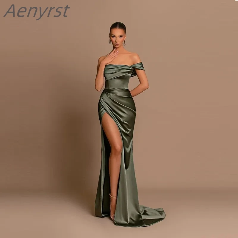 

Sexy One-Shoulder Mermaid Evening Dress 2023 High Slit Off the Shoulder Sleeve Classic Formal Prom Party Wedding Gowns for Women