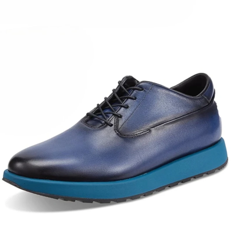 Genuine Leather Breathable Wedding Dress Shoes for Men's High-end Handmade Comfortable Thick Sole Casual Height Increasing Shoes