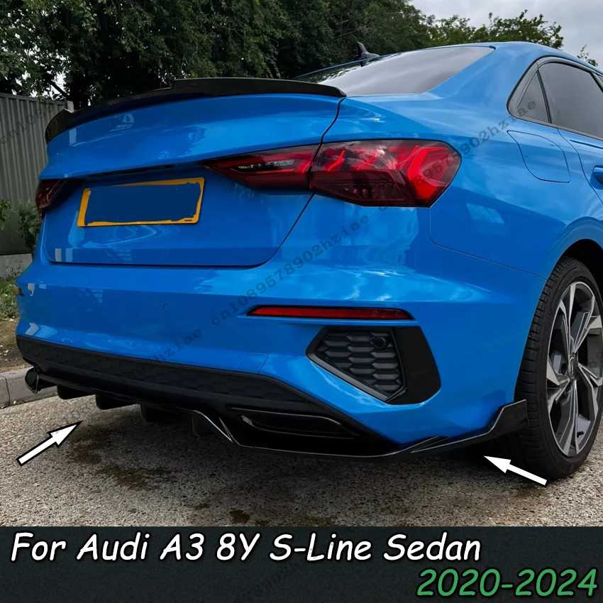 

3PCS Rear Bumper Lip Chin Splitter Diffuser Cap For Audi A3 S-Line Sedan 8Y 2020-2024 Decoration Guard Car Accessories Tuning