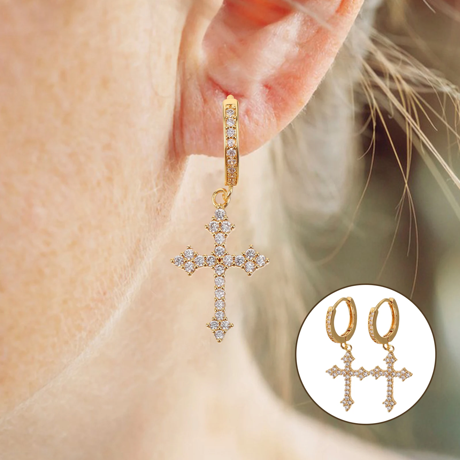 

1 Pair Vintage Cross Hoop Dangle Earrings For Women Men Club Party Minimalist Drop Earring Small Long Tassels Unique