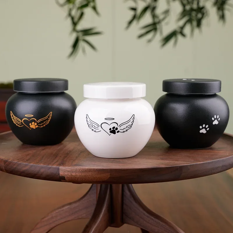 Heart Paw Print Ceramic Pet Urn - Sealed Memorial Keepsake for Cat/Dog Ashes, Airtight Storage Jar with 1000ml Capacity
