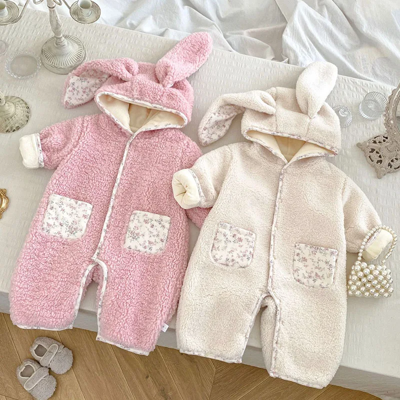 2024 New Winter 0-24M Children Thicken Warm Clothes Infant Baby Girls Thicken Warm Jumpsuit Newborn Baby Girls Bodysuits