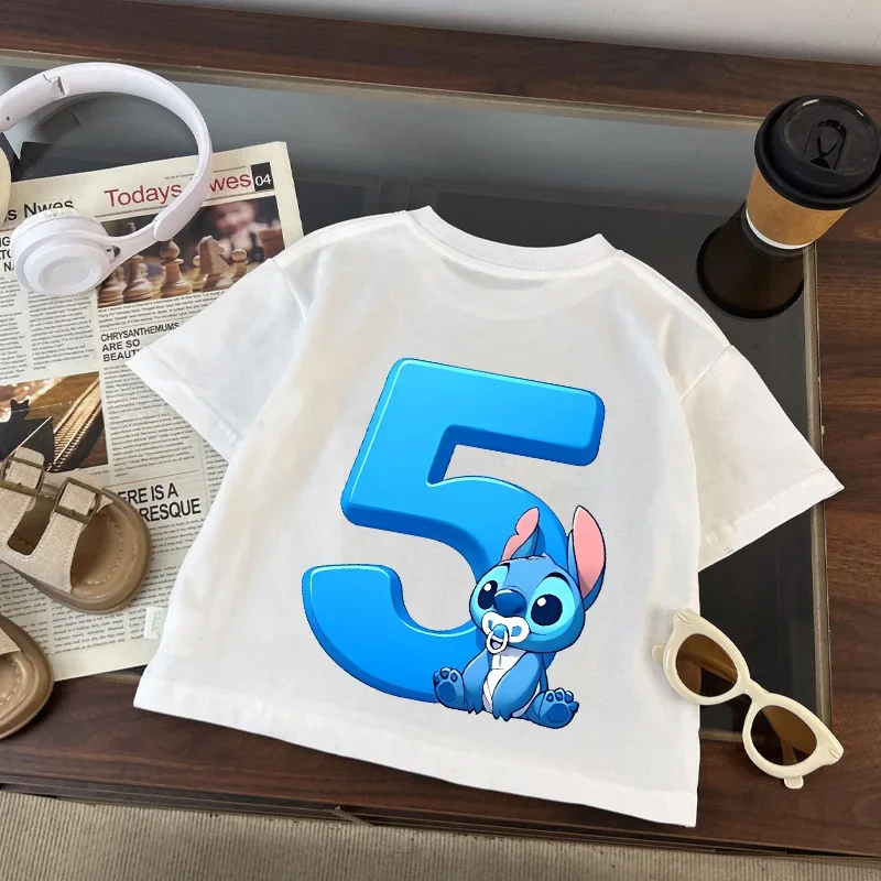

Stitch Child Number T-Shirt Clothing Cute Baby Birthday Tee Disneys Figure Cartoon Casuals Tops Girl Boy Clothes Tops Anime Tee