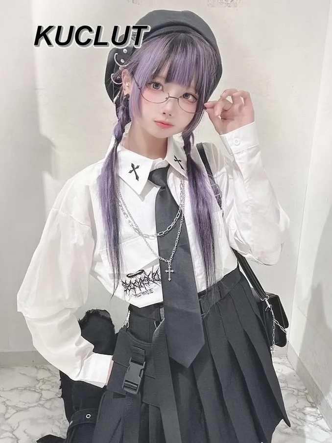 

Japanese Mine Embroidery Print Loose Long Sleeve Shirt Female Subculture Casual Top Fashion Spring Autumn Blouses Femme