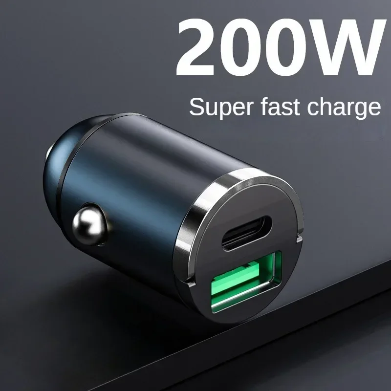 USB Type C Charger 200W/120W QC3.0 PD Mini Car Charger 12-24V Lighter Fast Charging Car for Xiaomi Samsung Huawei IPhone Power