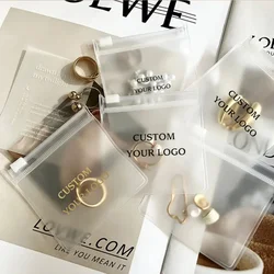 50pcs/100pcs Custom Logo Jewelry Frosted Zipper Bag for Necklace Bracelet Ring Earring Packaging EVA Plastic Storage Pouch