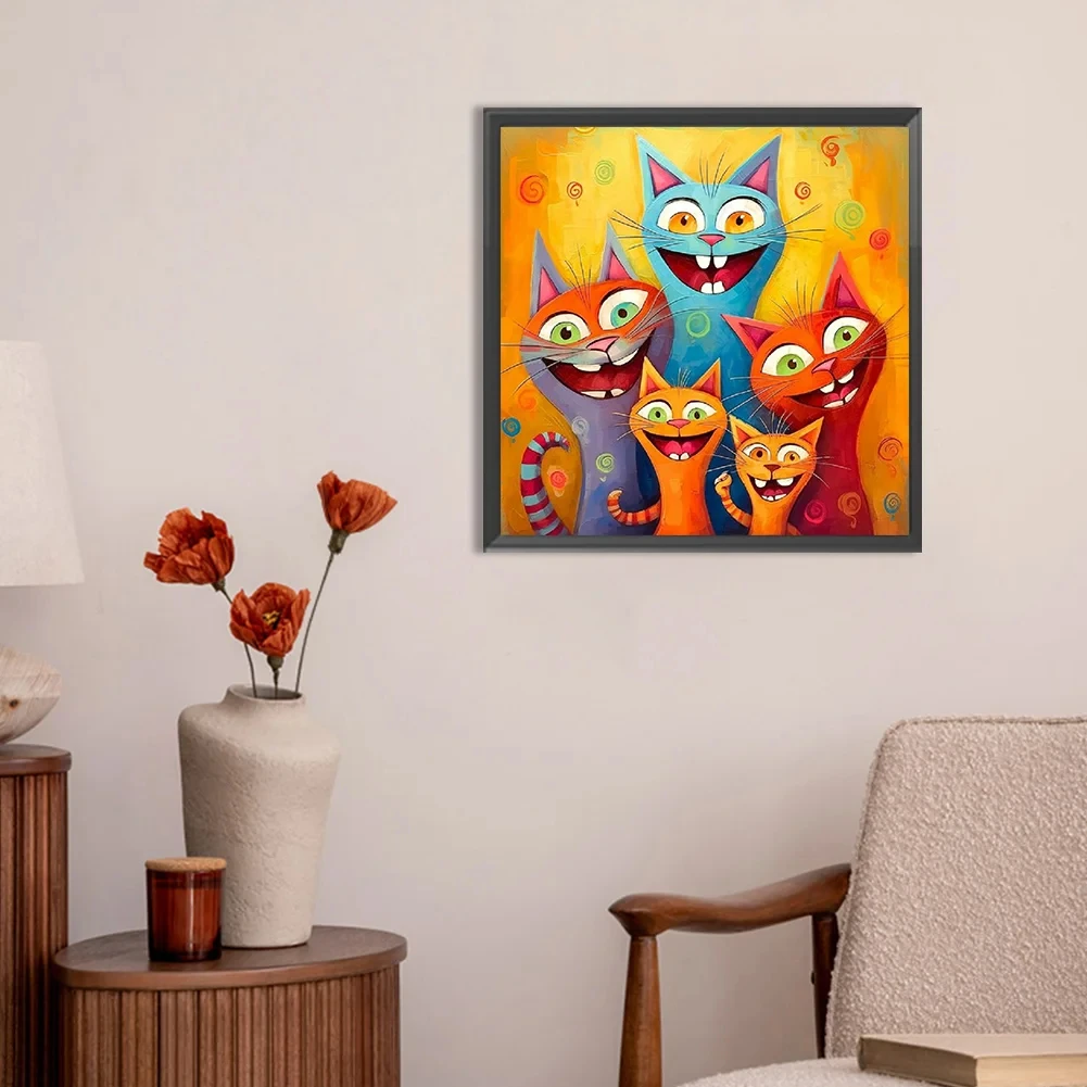 Familia de pintura de diamantes, nuevo polvo de hadas, punto de diamante, arte, sonrisa, gatos, Kit de pintura de mosaico de resina de cristal, juego de punto de cruz de taladro AB