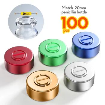 100 Stück 20 mm Aluminium-Dichtungskappe, viele farbige pharmazeutische Kappen zum Crimpen von Glasfläschchen, Aluminium-Dichtung