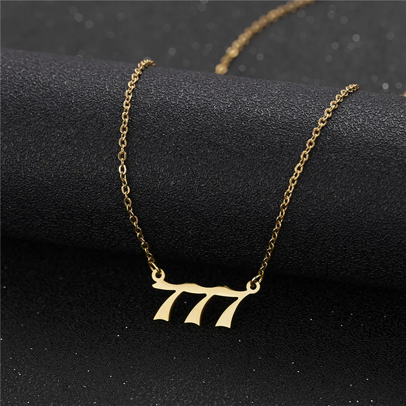 Statement Angel Number 7 Gold Pendent Chain Necklace Choker For Women Summer Stainless Steel Girl Necklace Fashion Jewelry