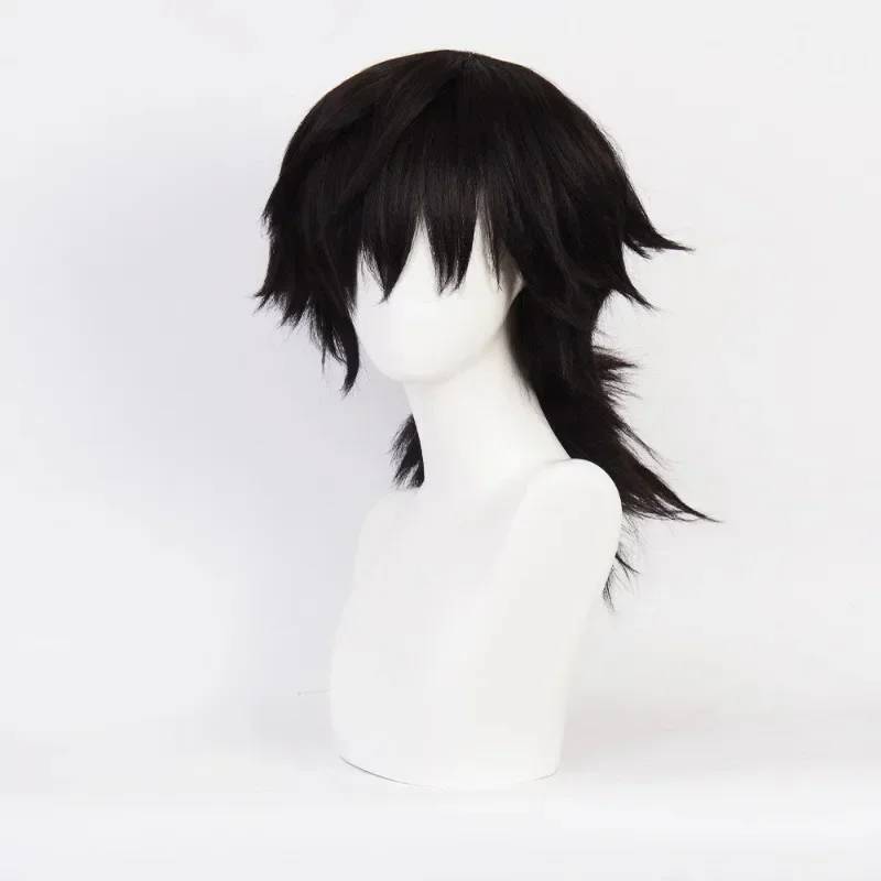 アニメ友岡義勇ウィッグコスプレロングウィッグ黒耐熱髪コスプレ仮装パーティーウィッグ