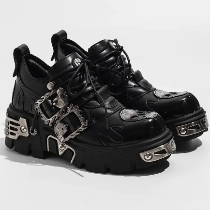 

Men Women Vintage Rock Shoes Dark Punk Leather Shoes with Skull Design Low-top Gothic Thick-soled Shoes Metal Niche Design