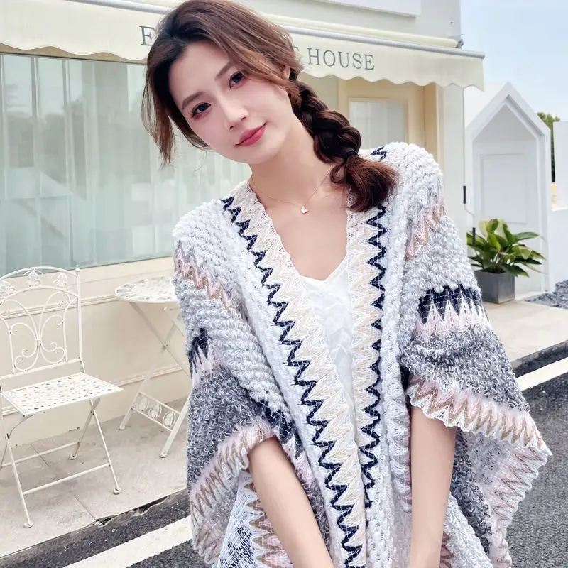 2026Ethnic Style Xizang Travel Wear Cape Jacket Shawl Spring Scarf Women Yunnan Outside with Thickened Blanket Cape