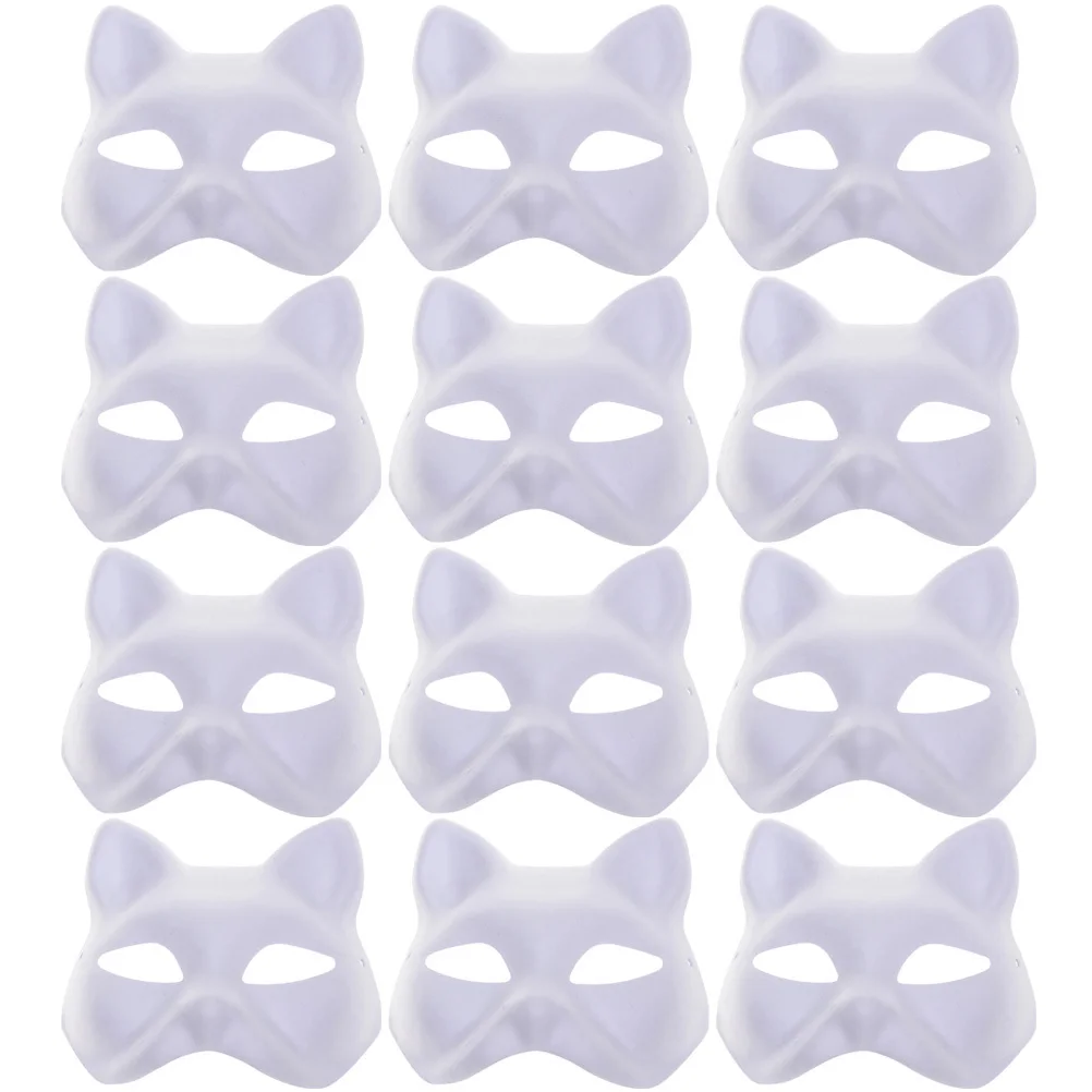 12pcs DIY Blank Masks for Cosplay Half Face Mask Hand Painted Craft Japanese Style Mask Halloween Prom Kids Women