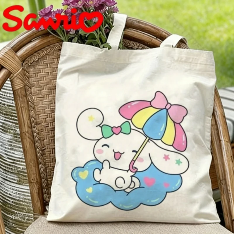 

1PC Sanrio Cinnamoroll with Rainbow Umbrella & Cloud Print Eco-friendly Canvas Shoulder Bag