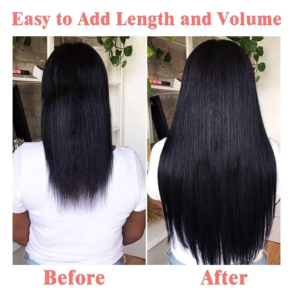 Straight Clip In Extension Full Head Brazilian Remy Human Hair Natural Color 8Pcs with18clips Seamless Clip ons Hair Extensions