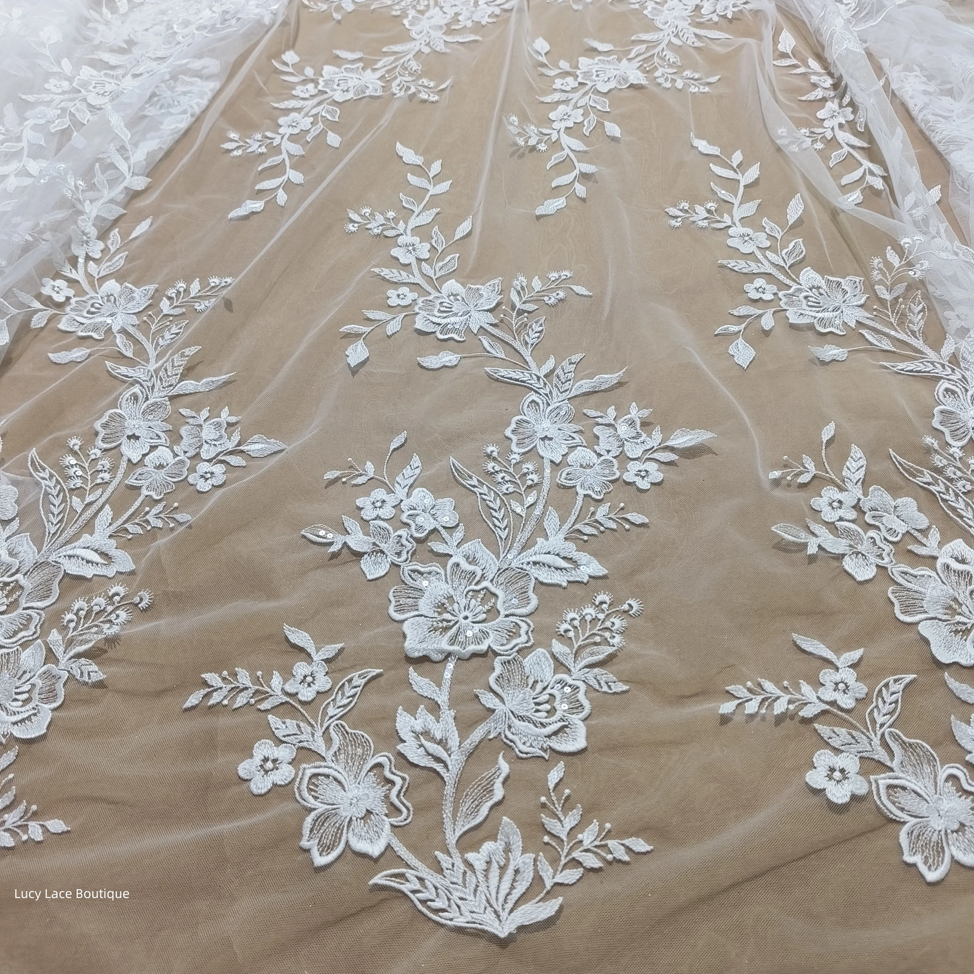 Big Florals with Sequins Stunning Embroidery Tulle Lace Fabric for Wedding Off White Color Exquisite Bridal Design Lace 2024