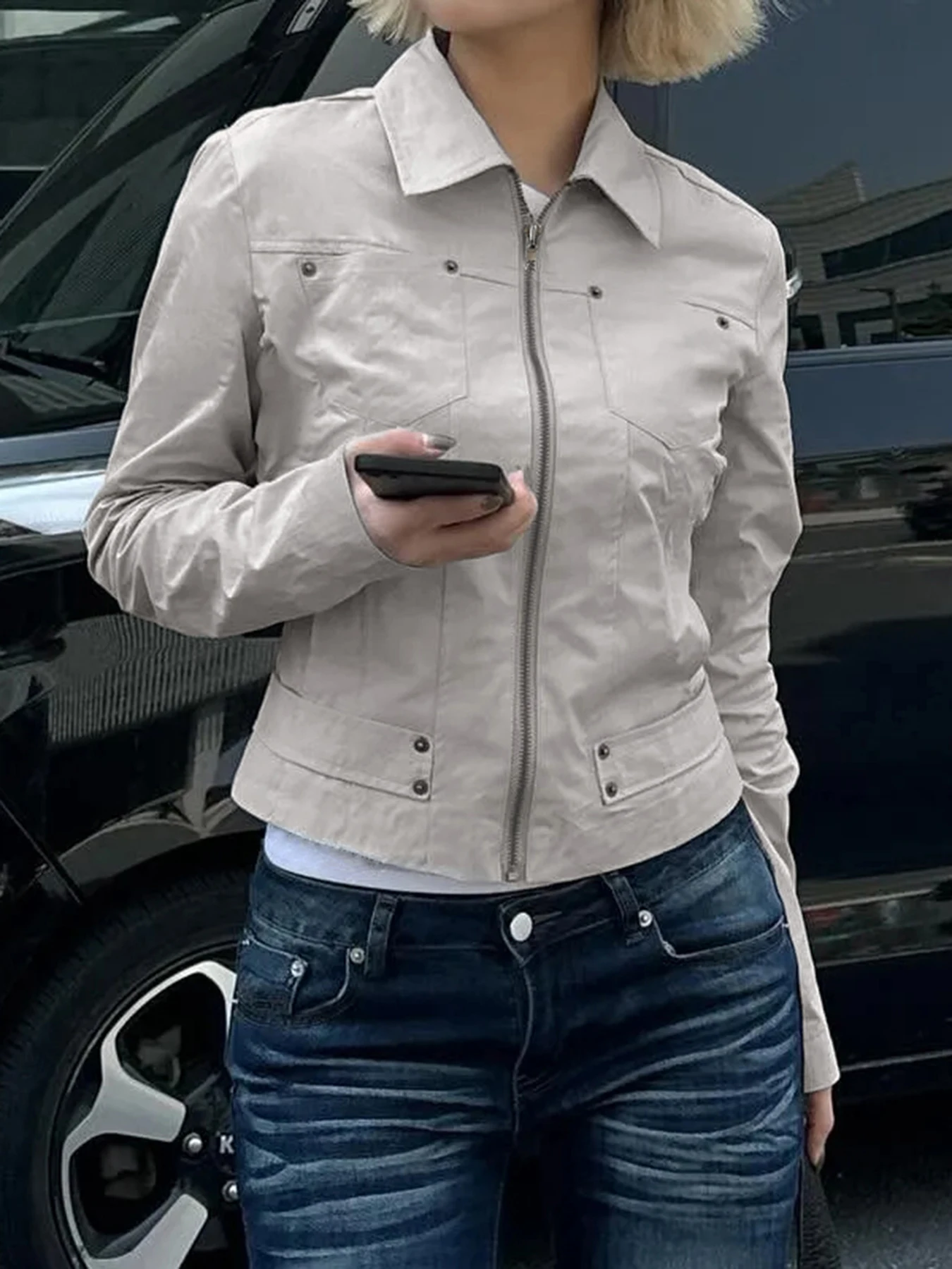 

Sweetown Fashion Solid Safari Style Causal Women Jacket Pockets Hottie Autumn New Chic Slim Fit Simple Outerwear