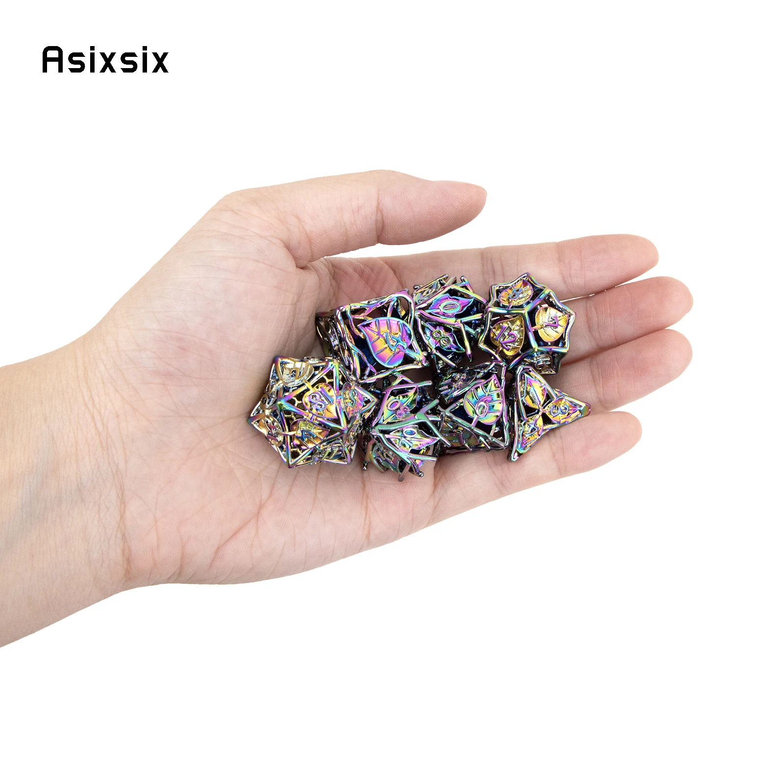 7 Pcs Colorful Leaf Flower Metal Dice Hollow Metal Polyhedral Dice Set Suitable for Role-Playing RPG  Board Game Card Game