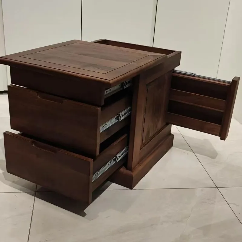 Solid wood hidden compartment bedside table pure black walnut high-end