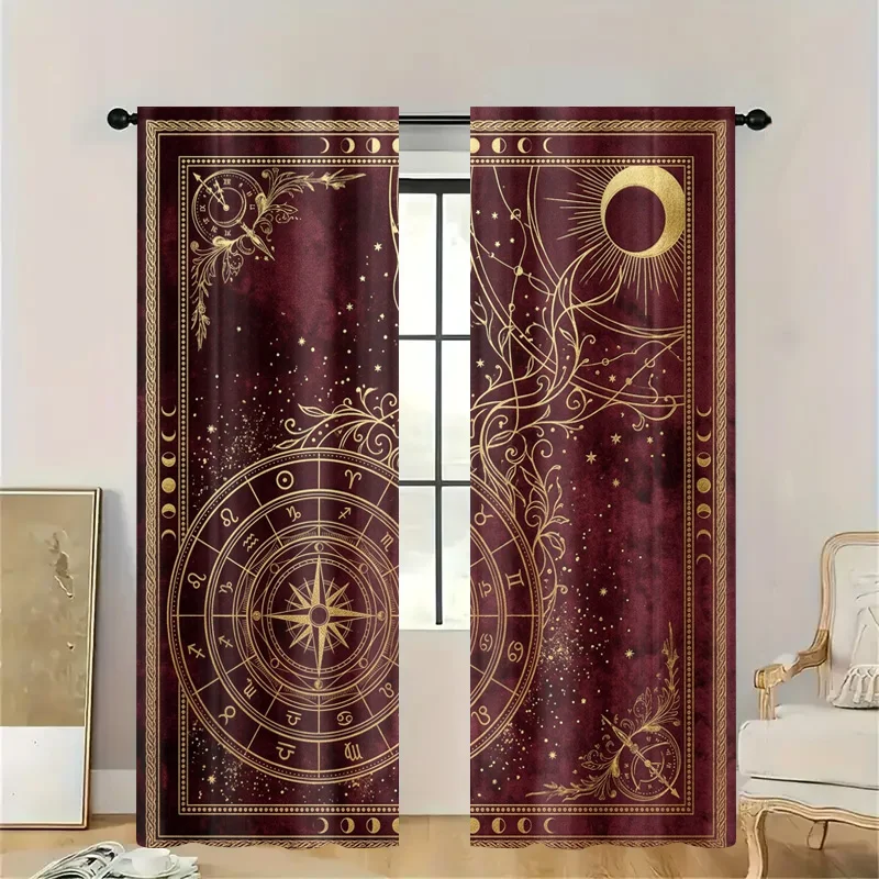 Boho Astrology Celestial Curtains Starry Night Zodiac Constellation Window Drapes Mystic Window Treatment Panels for Living Room