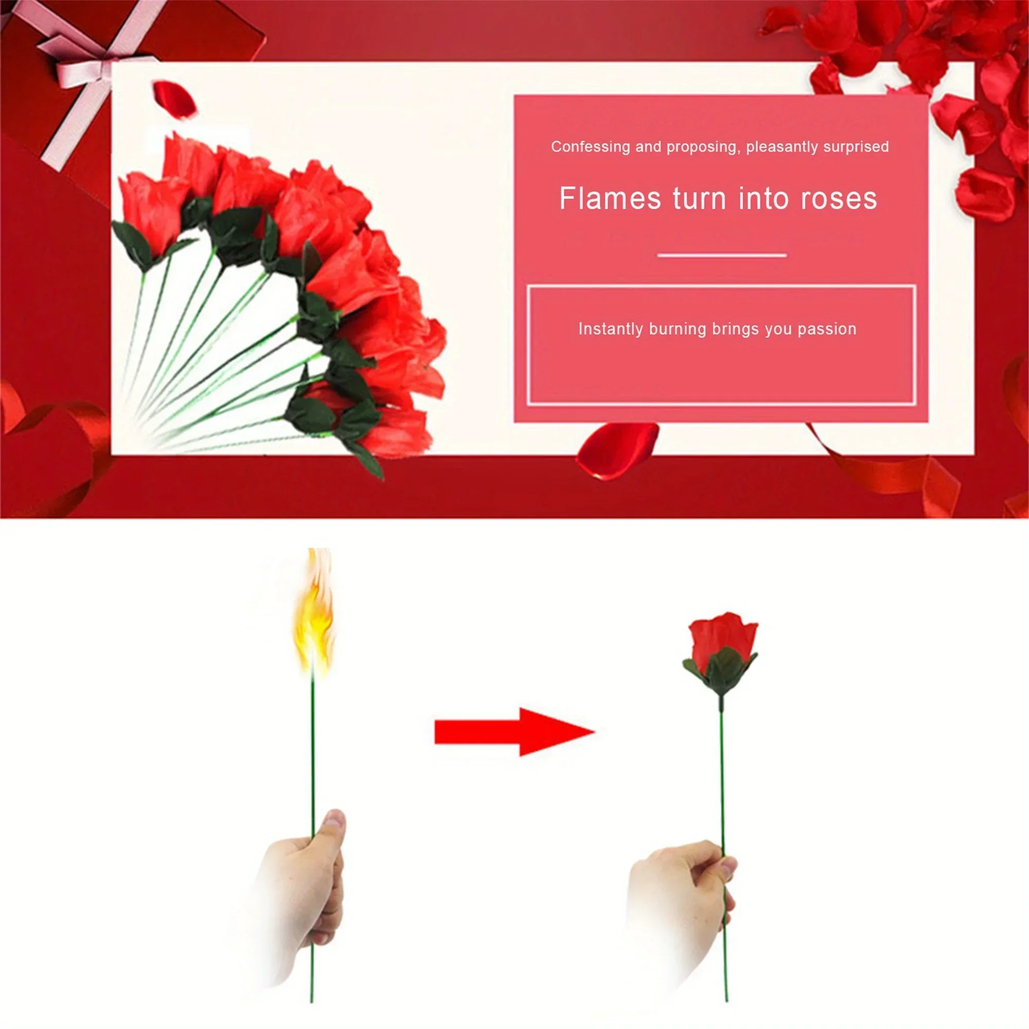 Torch to Rose Magic Trick Flame Appearing Flower Professional Magic Props for Wedding Party Shows