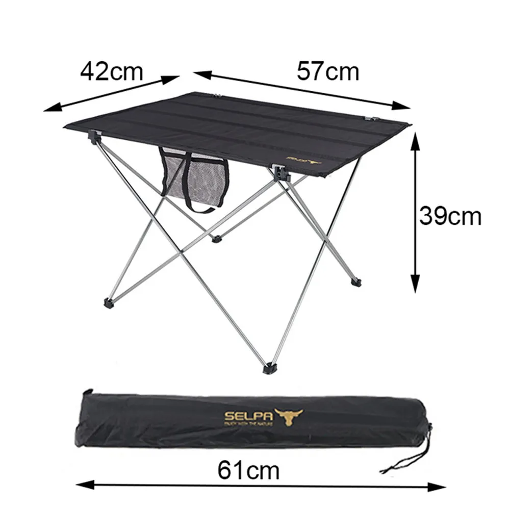 1pc Folding Table Aluminum Frame Oxford Desk Anti-slip Feet Sundries Bag Camping Fishing Hiking Picnic 57cm Outdoor Party