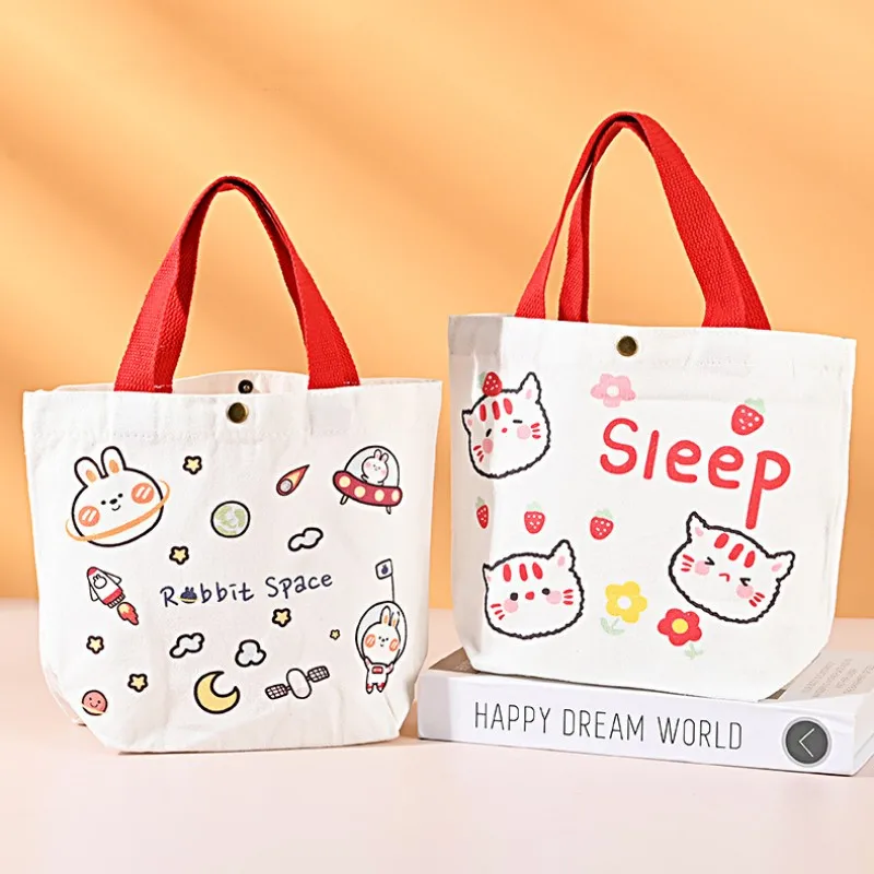 Women Portable Canvas Bag Cartoon Small Shoulder Bag Environmental Reusable Shopping Bags Casual Totes Cute Hasp Storage Handbag