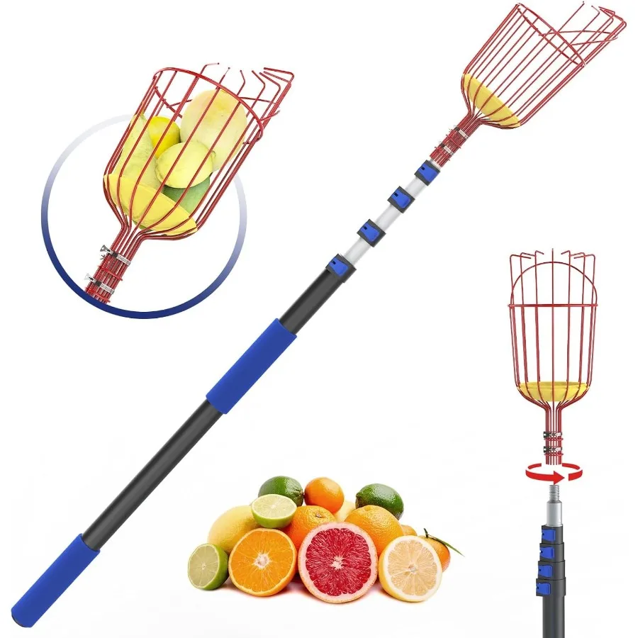 

26FT Reach Fruit Picker 5-20 Foot Sturdy Aluminum Telescoping Fruit Picker Extension Pole with Metal Twist-on Basket Suitable f