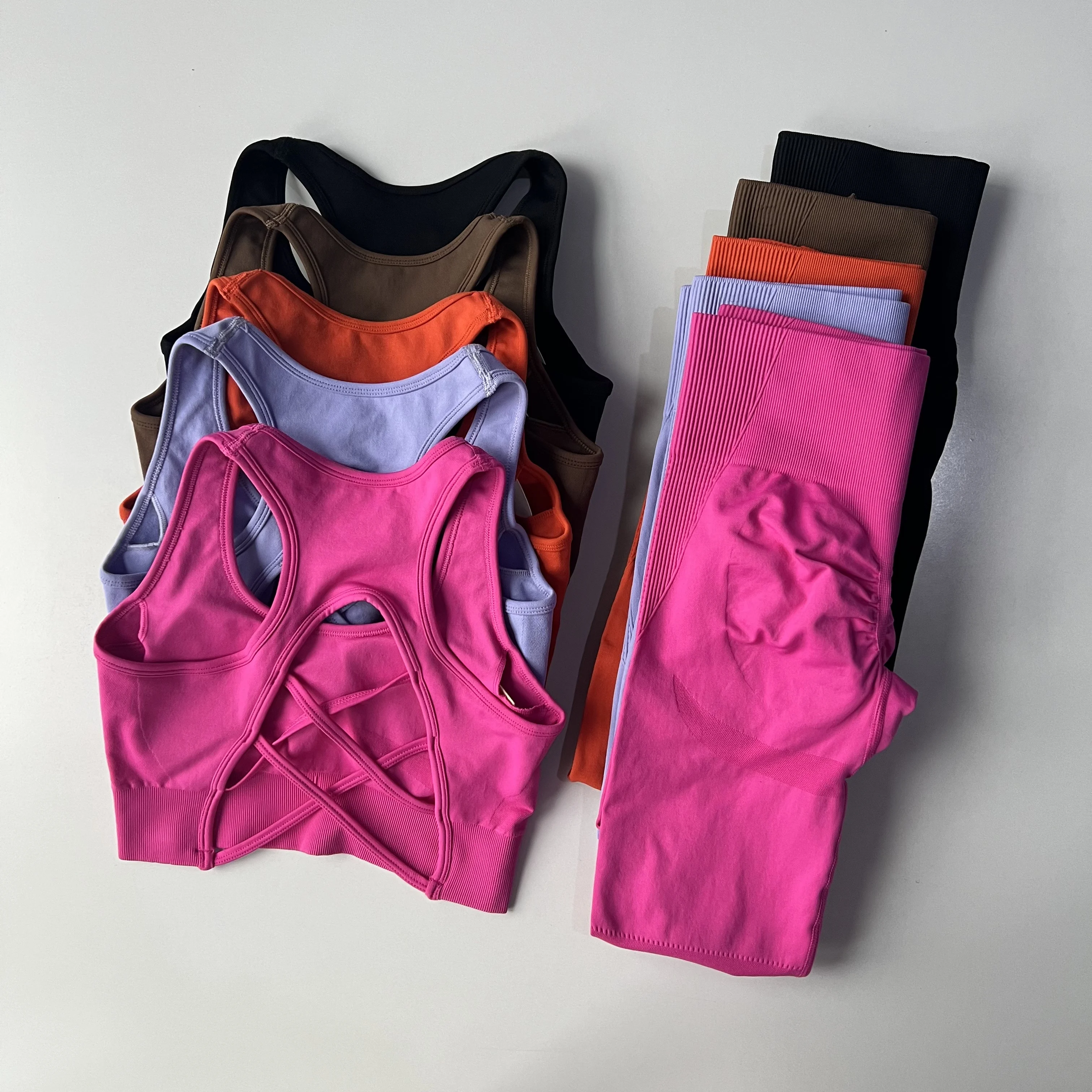 Stoßfeste Sport-BHs Leggings Professioneller Fitness-Schönheits-Rücken-BH Schnelltrocknender Laufanzug mit hoher Taille Zweiteiliges Yoga-Set – Detail 1