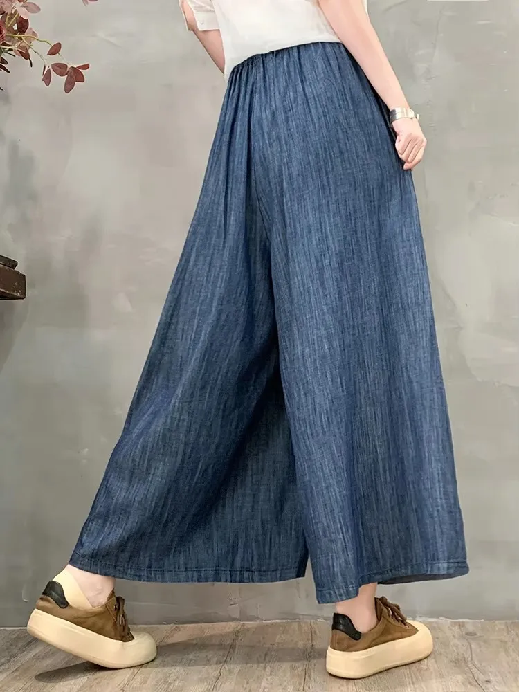 Amax luluE 2024 Letnia Moda Damska Denimowe Spodnie z Nadrukiem Plus Size Szerokie Nogawki Damskie Luźne Kwiatowe Jeansy Klasyczne Spodnie