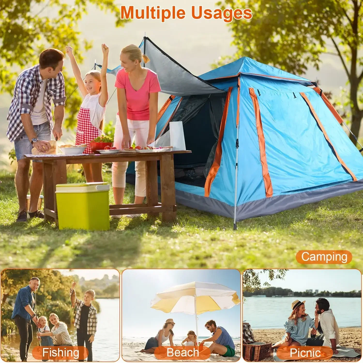 Automatic Quick Open Tent Sun-Protection Portable Hexagonal Tent Waterproof Beach Travel Tent for Family 4-5/5 People view 4