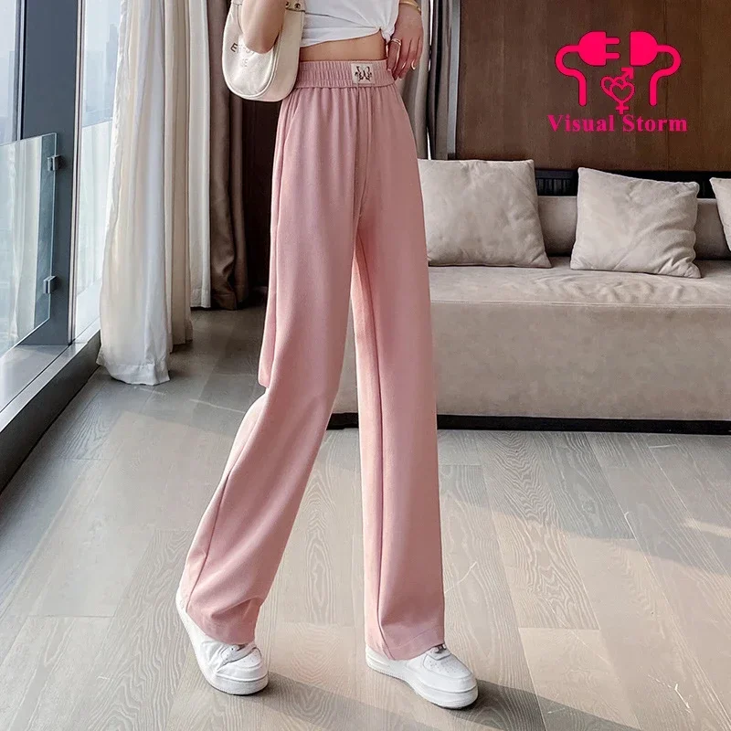 Woman Open Crotch Pants Ice Silk Casual Length Sweatpants Hidden Zipper Crotchless Wide Leg Trousers Summer High Rise Panties