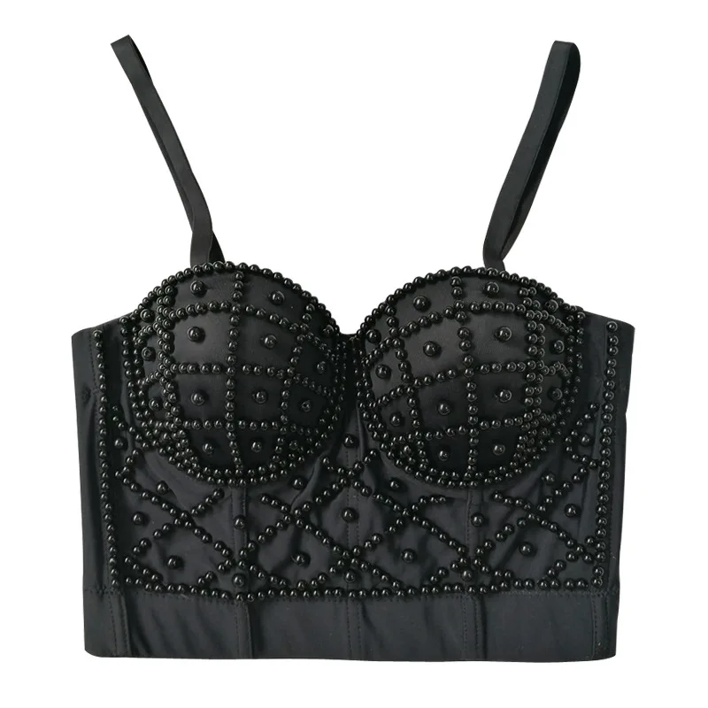 Pearl Strappy Bustier Corset Top Sexy Boned Lace-Up Bustier with Beaded Detailing Backless Outerwear Corset for Women Lingerie