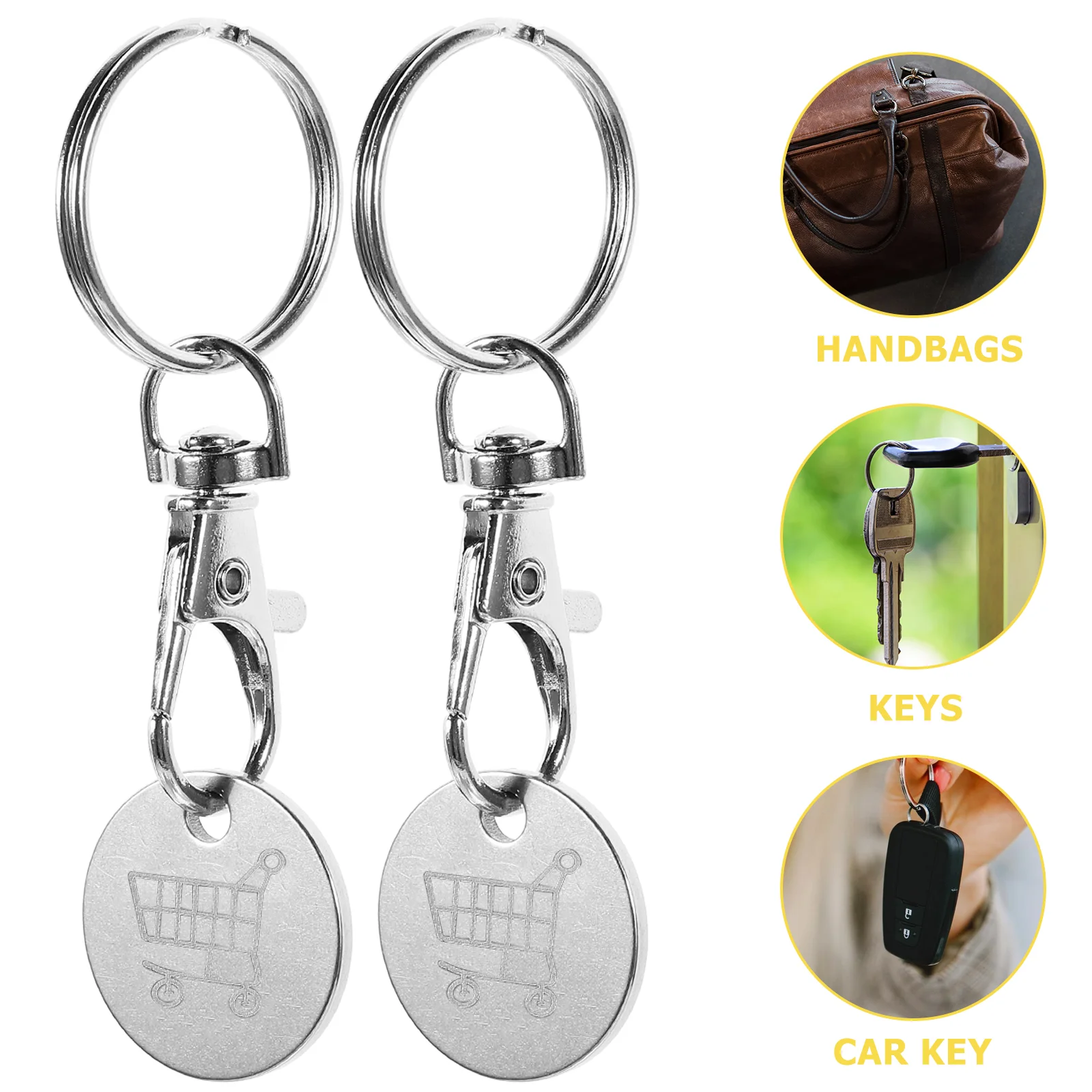 4 buah gantungan kunci Token keranjang belanja troli ornamen Token baja tahan karat liontin Carabiner