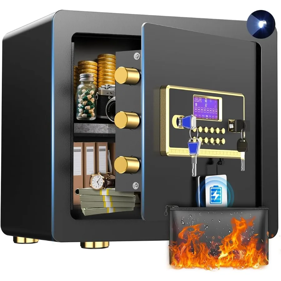 Home Safe mit digitalem Tastatur-Alarmsystem für die Schmuck- und Bargeldaufbewahrung mit verstellbaren Regalen, LED-Licht, feuerfest und wa