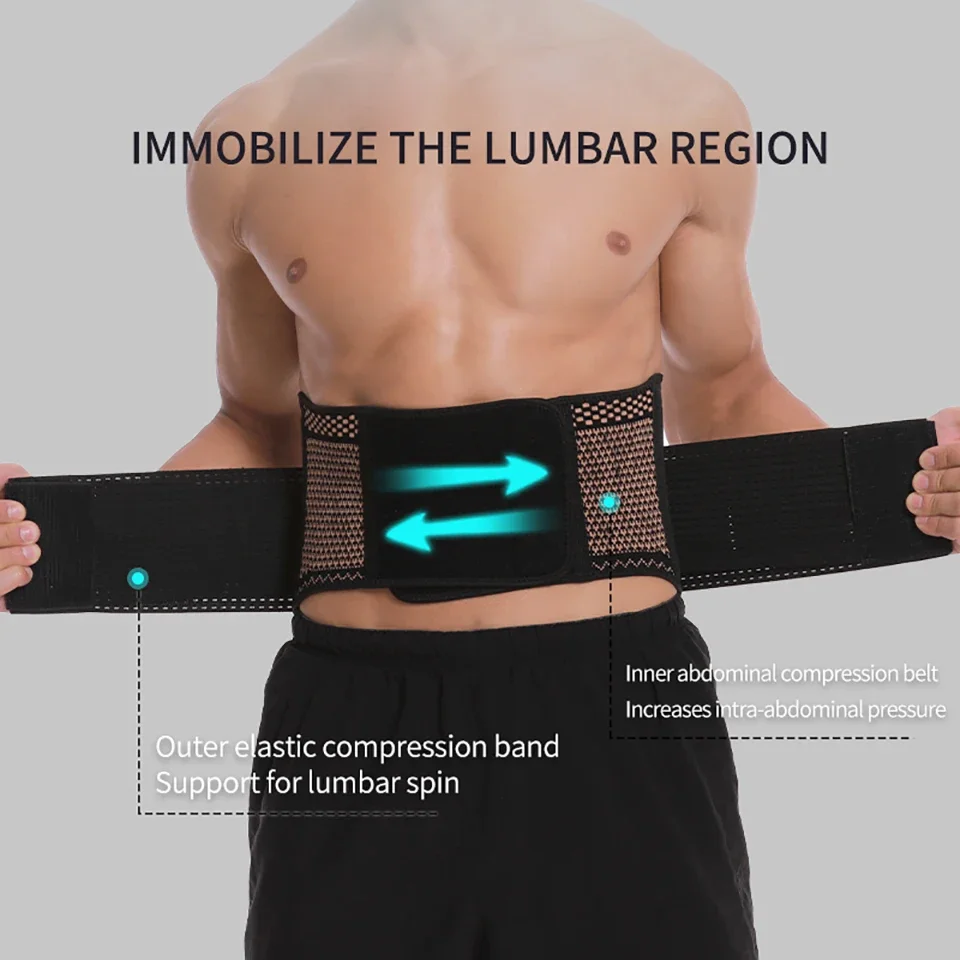 Cinturón de compresión de cobre ajustable para hombres y mujeres, entrenador de cintura, faja para aliviar el dolor, soporte Lumbar