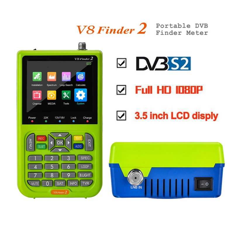 Portable 2 Satellite Meter Signal Finder Meter DVB-S2X/S2 Digital Satellite Finder 1080P HD Type-c Rechargeable Signal Receiver