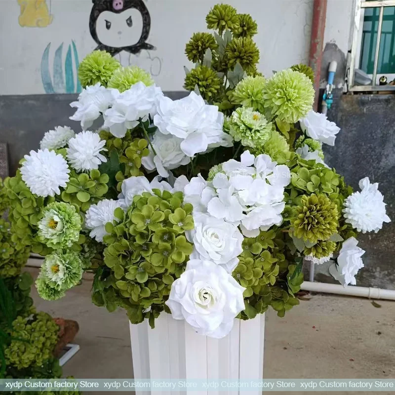 5D Weiße und grüne Hortensien, künstliche Amaranthus-Blumenarrangements für Event-Hochzeits-Hintergrund, KT-Board-Dekoration, Blumenbühnen-Blumen – Detail 7