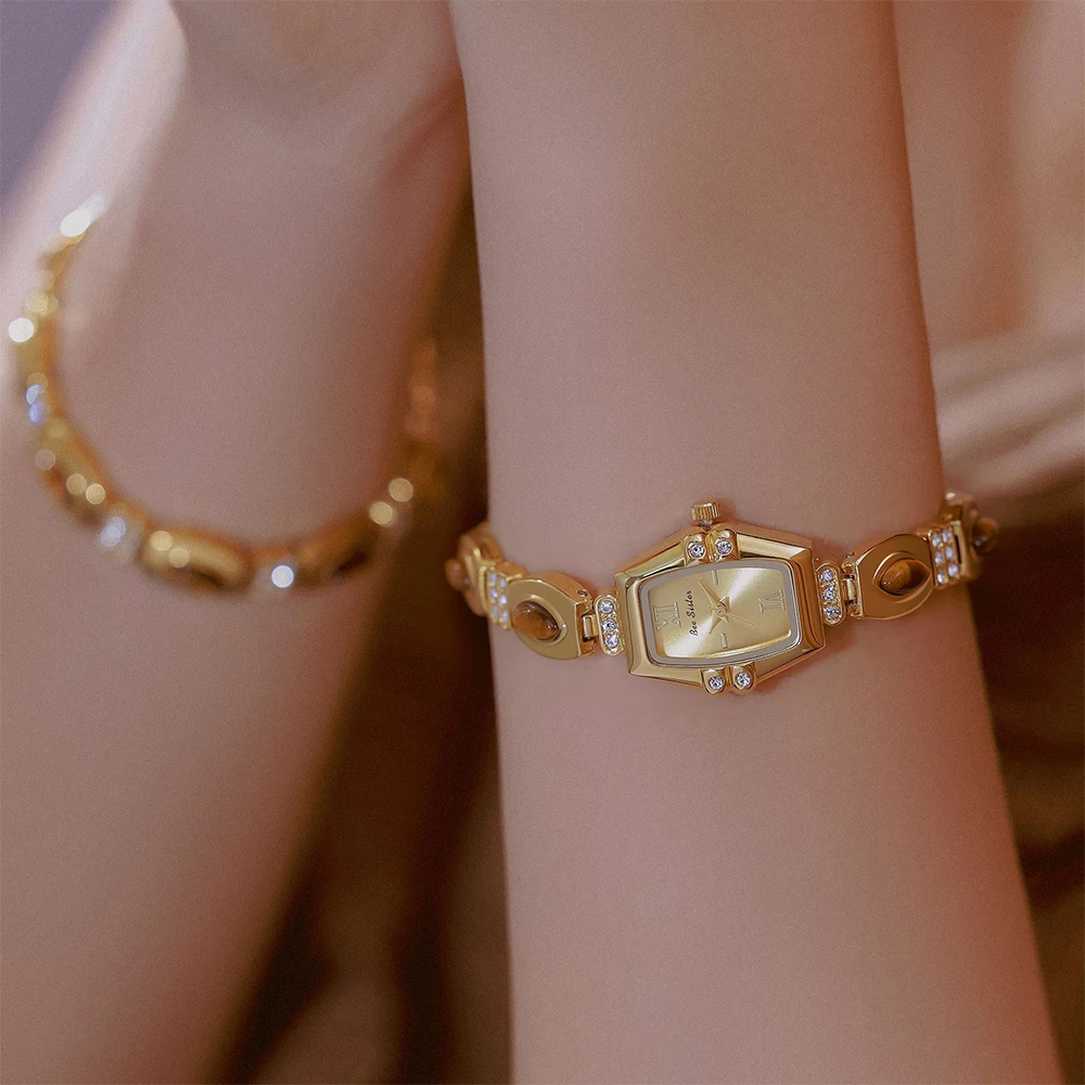 BS Bee Sister Fashion Quartz Women Watches Tonneau Dial Alloy Luxury Vintage Watch For Woman New Gifts