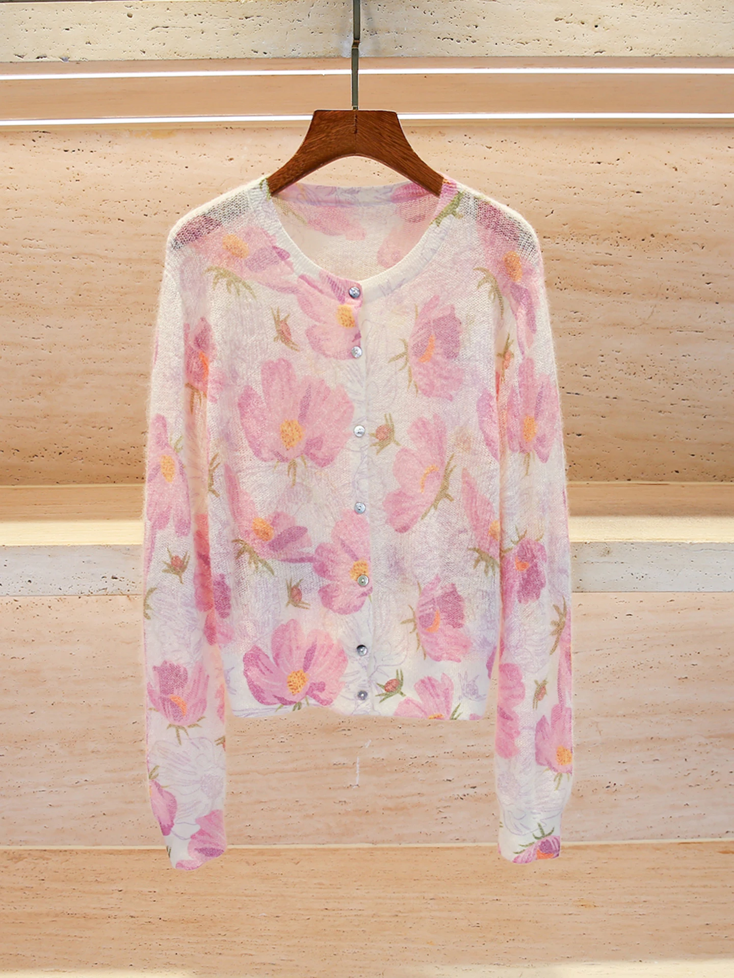 

Милый мягкий вязаный кардиган с цветочным принтом, женский осенний топ премиум-класса, удобный дышащий длинный повседневный свитер