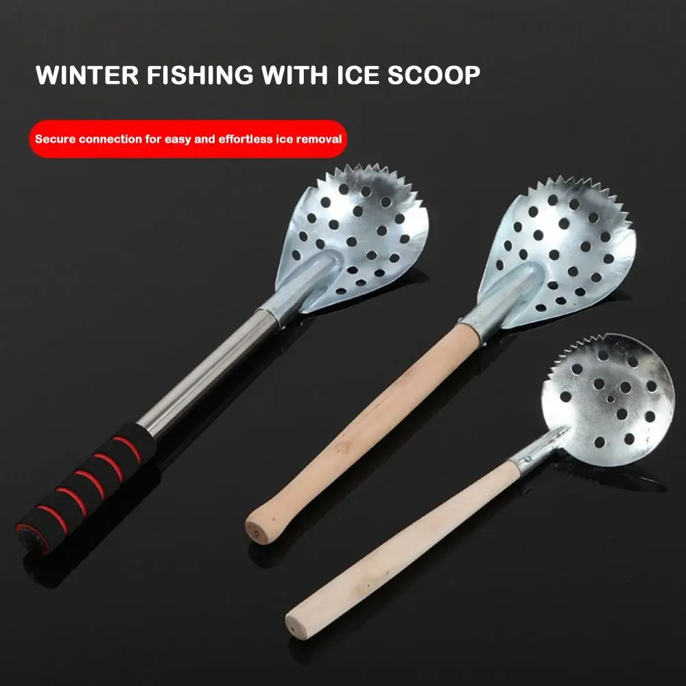 2024 Skimmer Ice Fishing Spoon Portable Comfortable Grip Ice Scoop Stainless Steel Effortless Skimmer Fishing Tools Tackle