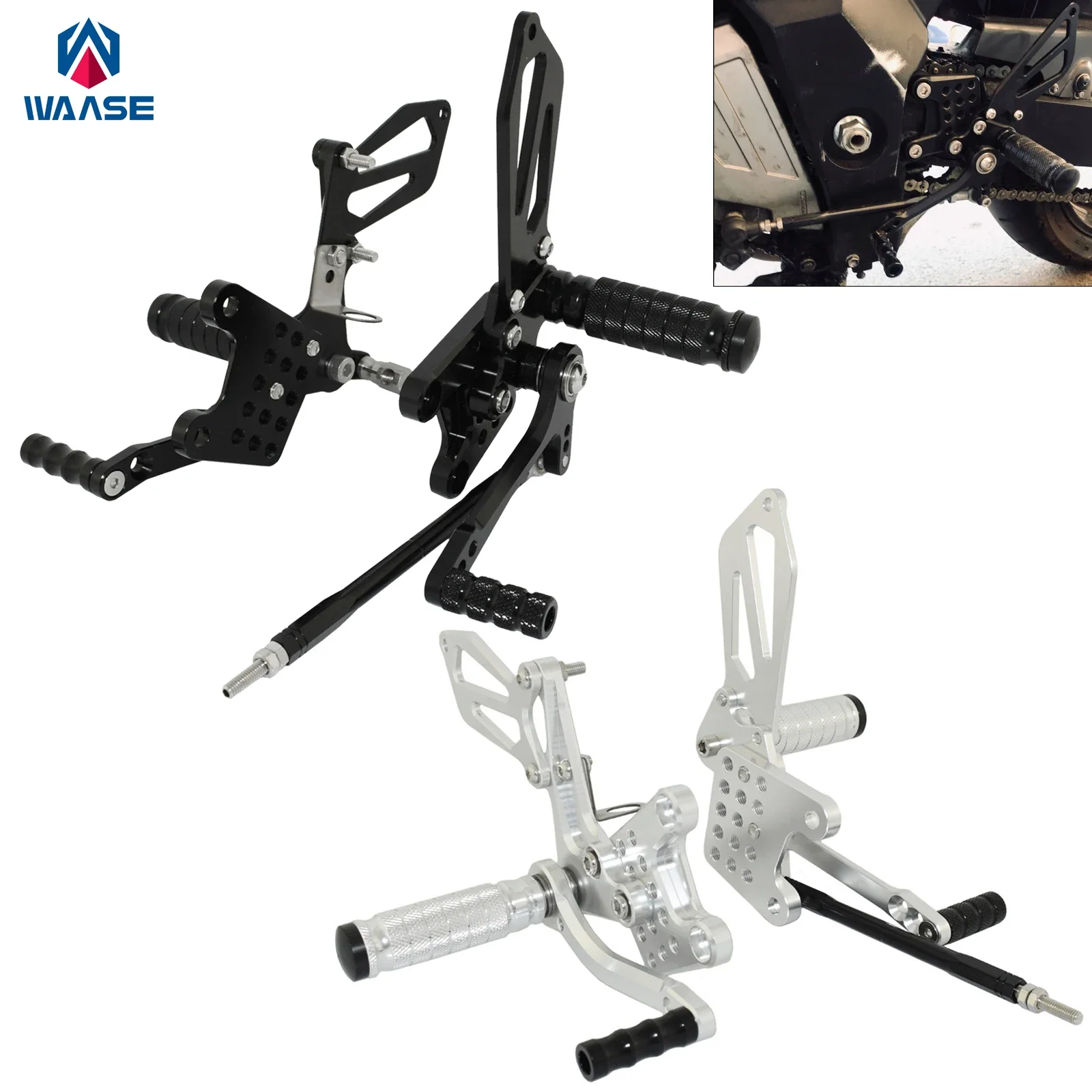 waase Motorcycle Adjustable Rearset Footrests Foot Rest Pegs For SUZUKI GSXR600 2000-2005, GSXR750 1996-2005, GSXR1000 2001-2004