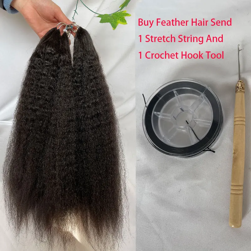 Feather Hair Extension Brazilian Remy Human Hair Extensions Feather Hand TiedWigs Kinky Straight Hair Natural Color 50-200pc/Lot