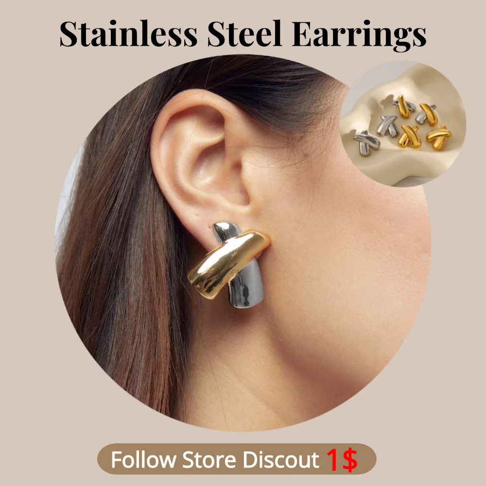 

Stainless Steel X Shape Earrings Plated 18k Gold Color Non Tarnish Waterproof Trendy Fashion Jewelry Earrings For Women Gift