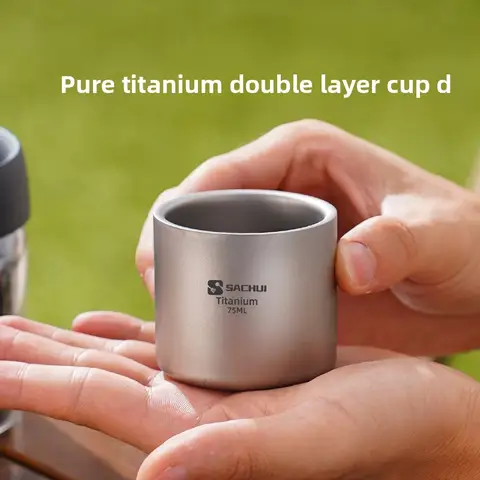 75ML Titanium Alloy Coffee Cup Double Layer Tea Cup Outdoor Camping Tableware Portable Tea Cups Outdoor