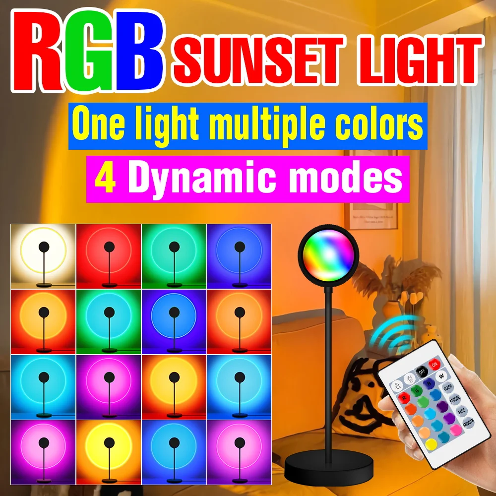 RGB Lamp Floor Lamp USB Decoration Projection Atmosphere Background Wall LED Sunset Night Light Projector For Room Decoration